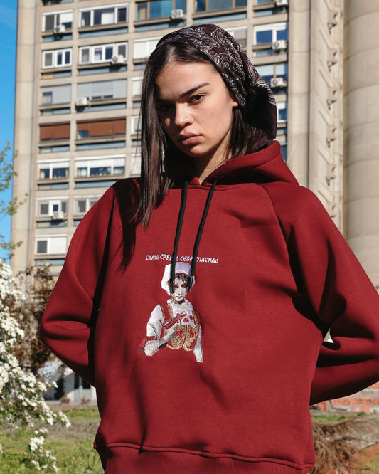 girl with gun oversized embroidered hoodie x petroff porodica - maroon